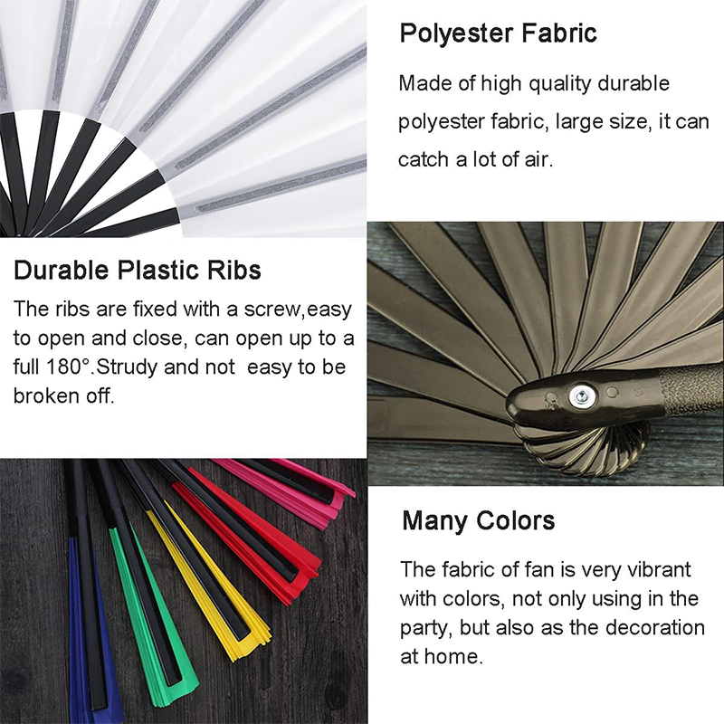 Custom Large Rave Clack Folding Hand Fan UV Glow Popping Handheld Foldable Silk Fan for Music Party - Image 3