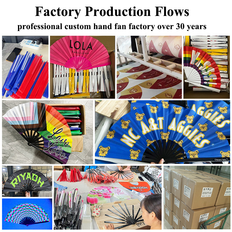 Custom Print Navy Blue 13IN Large Nylon Cloth Plastic Ribs Hand Folding Hand Rave Fan - Image 8
