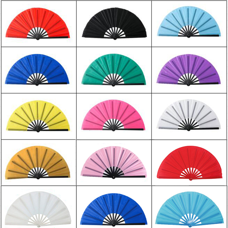 Custom Print Navy Blue 13IN Large Nylon Cloth Plastic Ribs Hand Folding Hand Rave Fan - Image 4