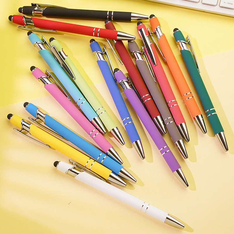Bulk Custom Stylus Black Ink Rubberized Soft Touch Ballpoint Pen with Logo - Image 4