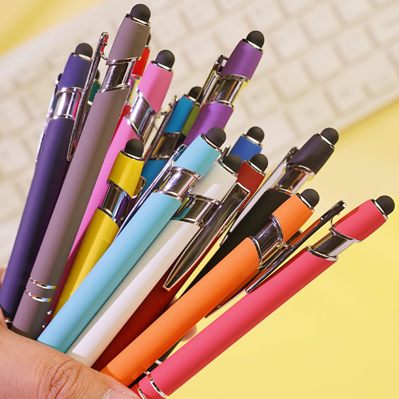 Bulk Custom Stylus Black Ink Rubberized Soft Touch Ballpoint Pen with Logo - Image 5