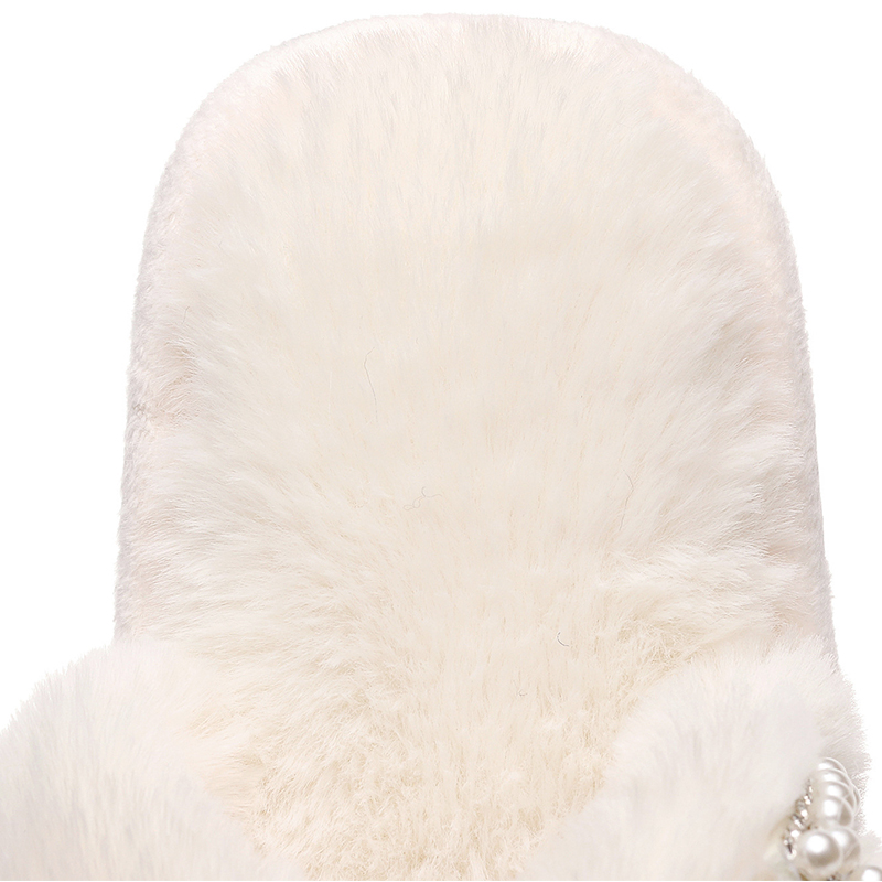 Customized White Soft Plush Fluffy Cross Band Rhinestone Bride Slippers for Wedding - Image 11