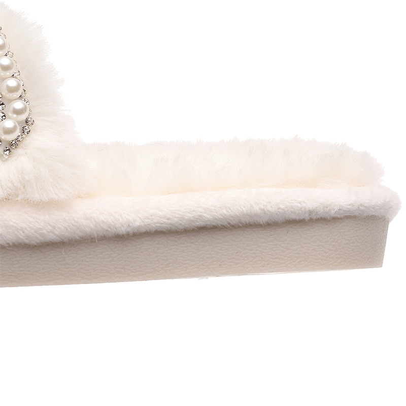 Customized White Soft Plush Fluffy Cross Band Rhinestone Bride Slippers for Wedding - Image 12