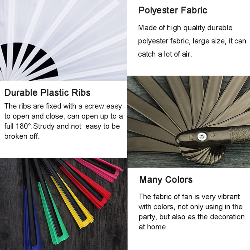 Custom Imprint White Large Popping Clacking Rave Hand Folding Fan for Line Dancing - Image 3