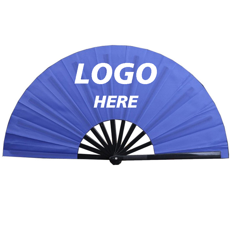 Custom Print Navy Blue 13IN Large Nylon Cloth Plastic Ribs Hand Folding Hand Rave Fan