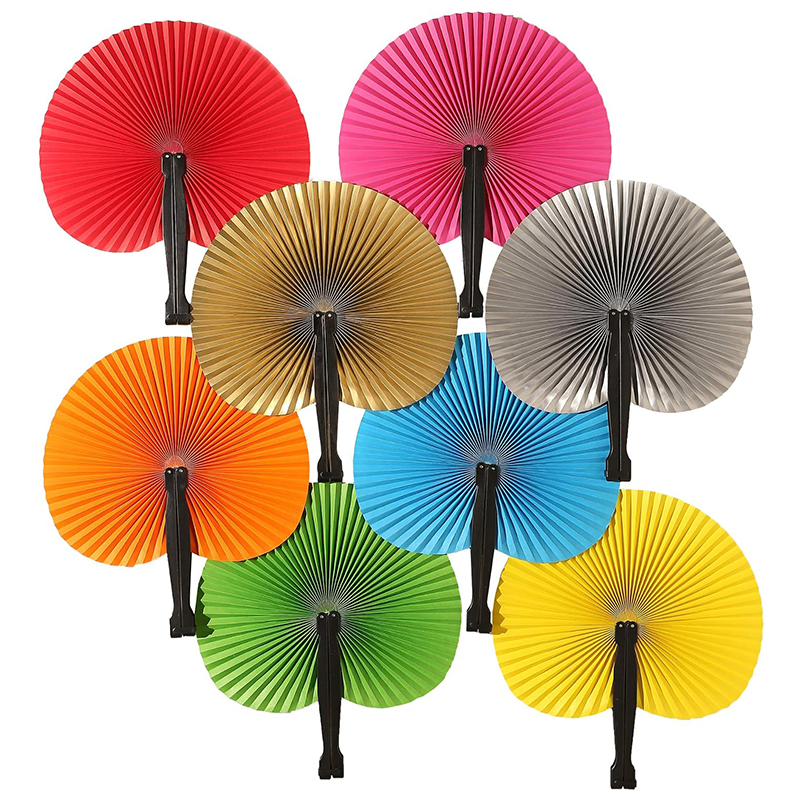 Custom Print Colorful Decorative Black Plastic Handle Paper Folding Fans for Party - Image 4