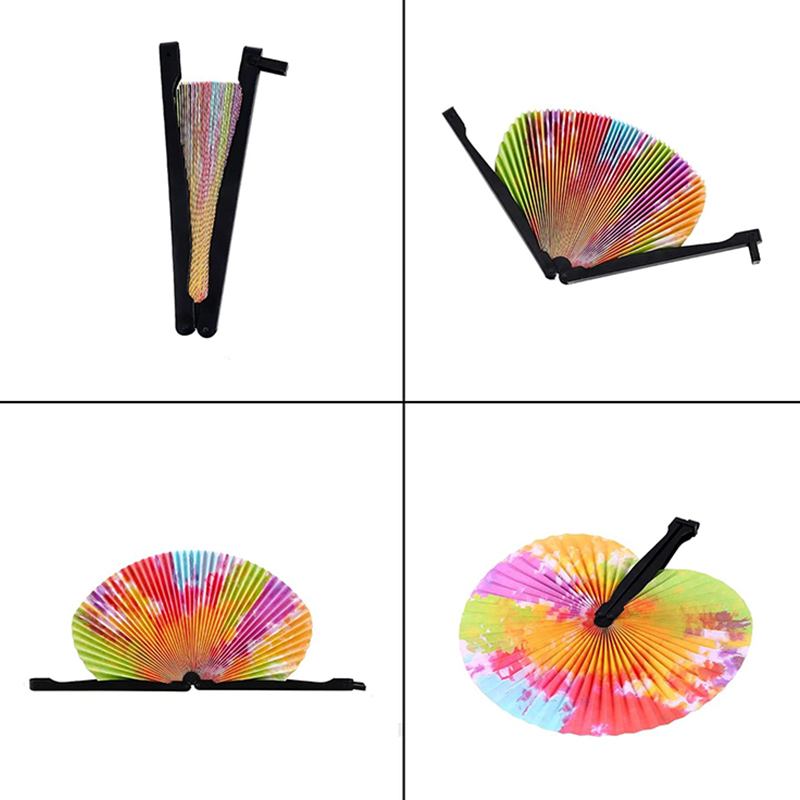 Custom Print Colorful Decorative Black Plastic Handle Paper Folding Fans for Party - Image 3