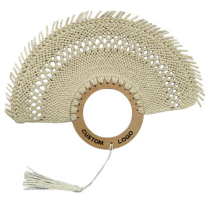 Custom Woven Made Natural Raffia Straw Palm Hand Fan for Summer Beach