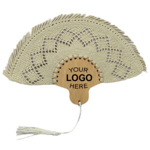 Custom Woven Made Natural Raffia Straw Palm Hand Fan for Summer Beach
