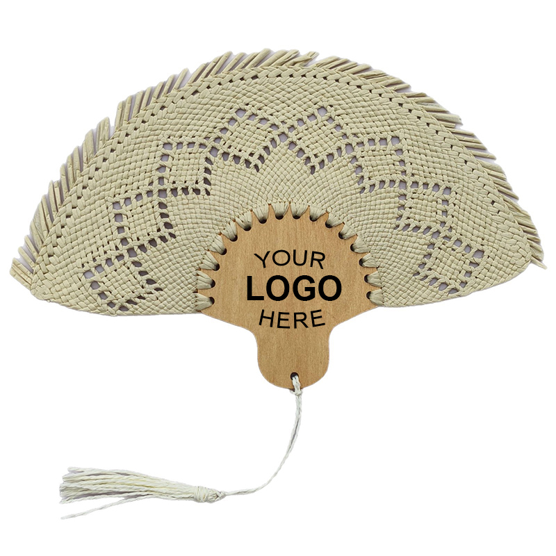 Custom Woven Made Natural Raffia Straw Palm Hand Fan for Summer Beach