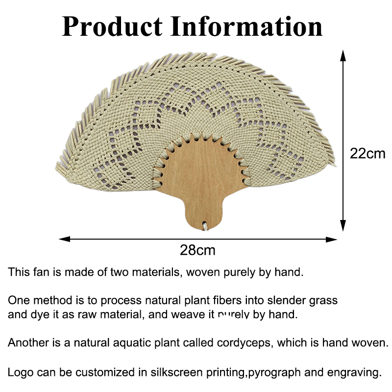 Custom Woven Made Natural Raffia Straw Palm Hand Fan for Summer Beach - Image 2