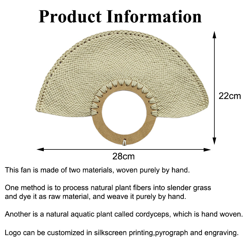 Custom Wood Handle Natural Raffia Straw Palm Woven Hand Fan Wholesale - Image 2