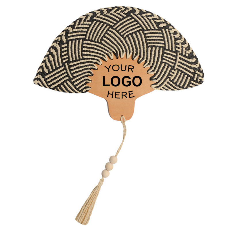 Custom Handwoven Made Summer Natural Raffia Straw Palm Hand Fan for Beach