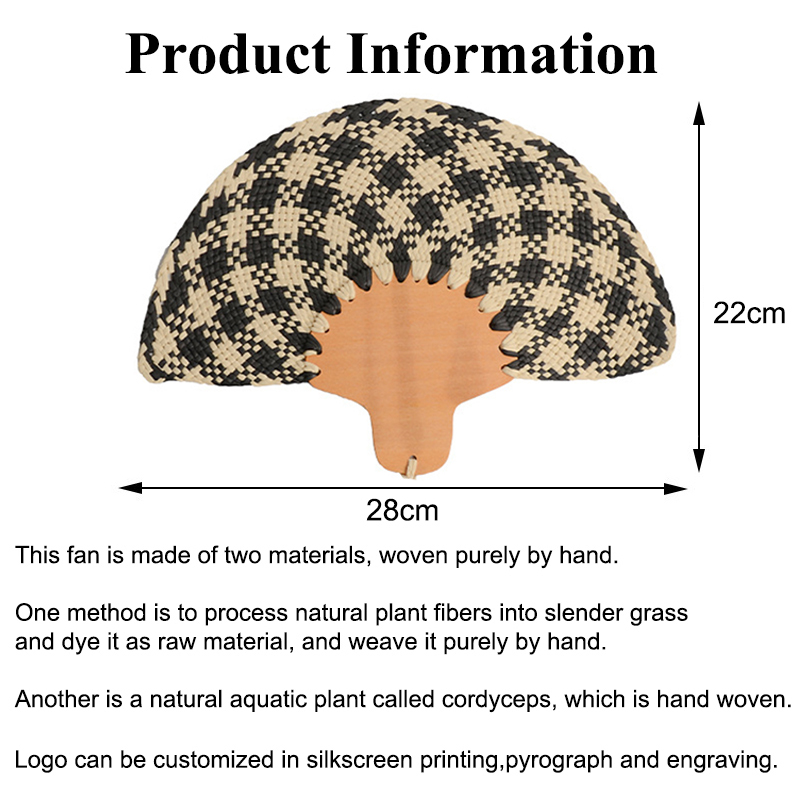 Custom Handwoven Made Elegant Gift Summer Natural Raffia Straw Palm Hand Fan for Wedding - Image 2