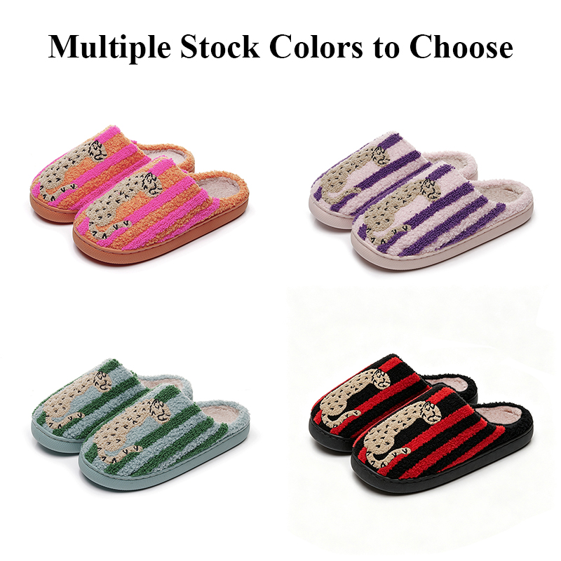Custom Your Logo Cute Leopard Patterns Indoor Home Use Warm Winter Slippers - Image 3