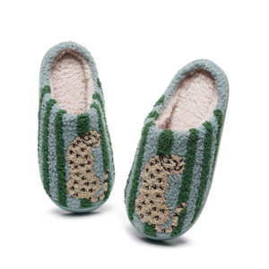 Custom Your Logo Cute Leopard Patterns Indoor Warm Winter Slippers for Home Use
