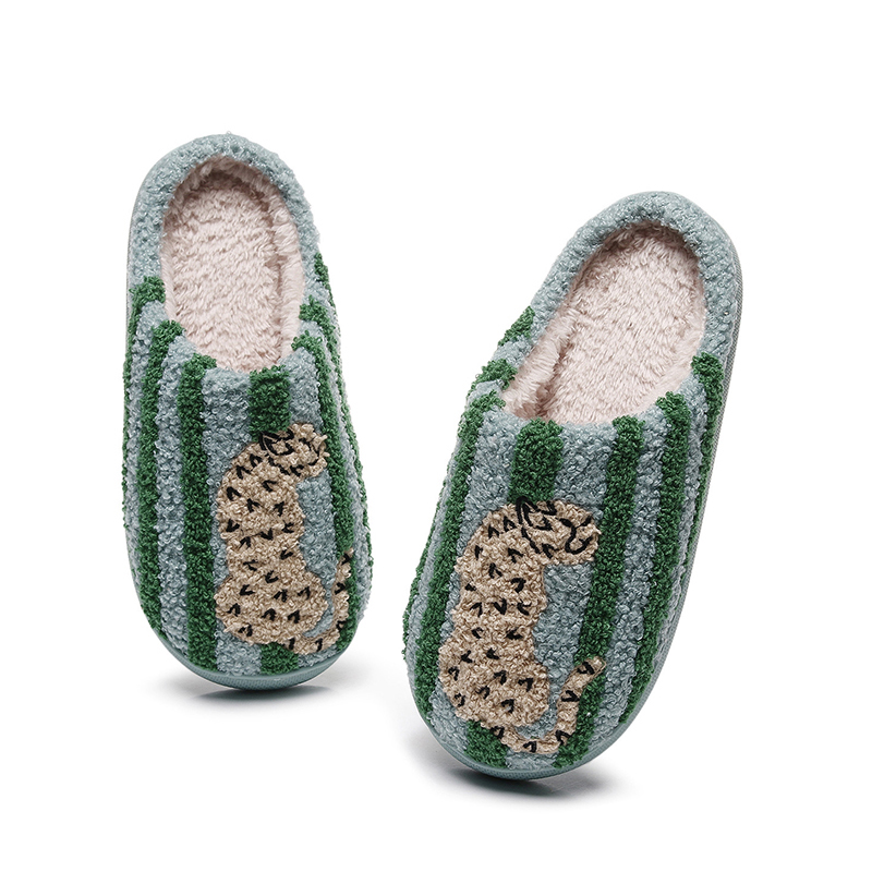 Custom Your Logo Cute Leopard Patterns Indoor Warm Winter Slippers for Home Use
