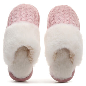 Custom Your Own Design Pink Knit Fuzzy Memory Foam Warm House Winter Slippers for Home Use
