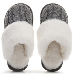 Custom Your Own Design Gray Comfy Slip-On Warm Memory Foam Fuzzy Knitted Home Slippers