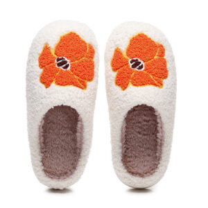 Custom Your Own Design Cute Floral Embroidered Plush Indoor Home Slippers